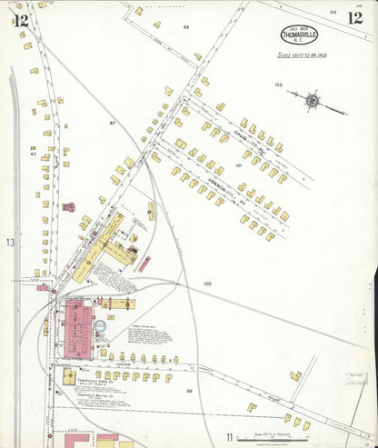 Sanborn Fire Insurance Map from Thomasville, Davidson County, North Carolina (1923), Sheet #0012 - Historic Sanborn Fire Insurance Map Print, vintage old map wall art, antique decor, genealogy gift, North Carolina North Carolina map