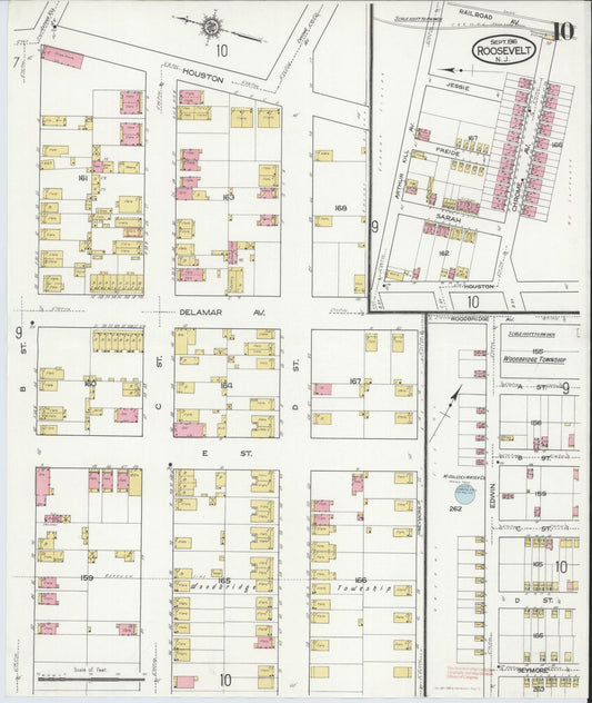 Sanborn Fire Insurance Map from Roosevelt, Middlesex County, New Jersey (1916), Sheet #0010 - Historic Sanborn Fire Insurance Map Print, vintage old map wall art, antique decor, genealogy gift, New Jersey New Jersey map