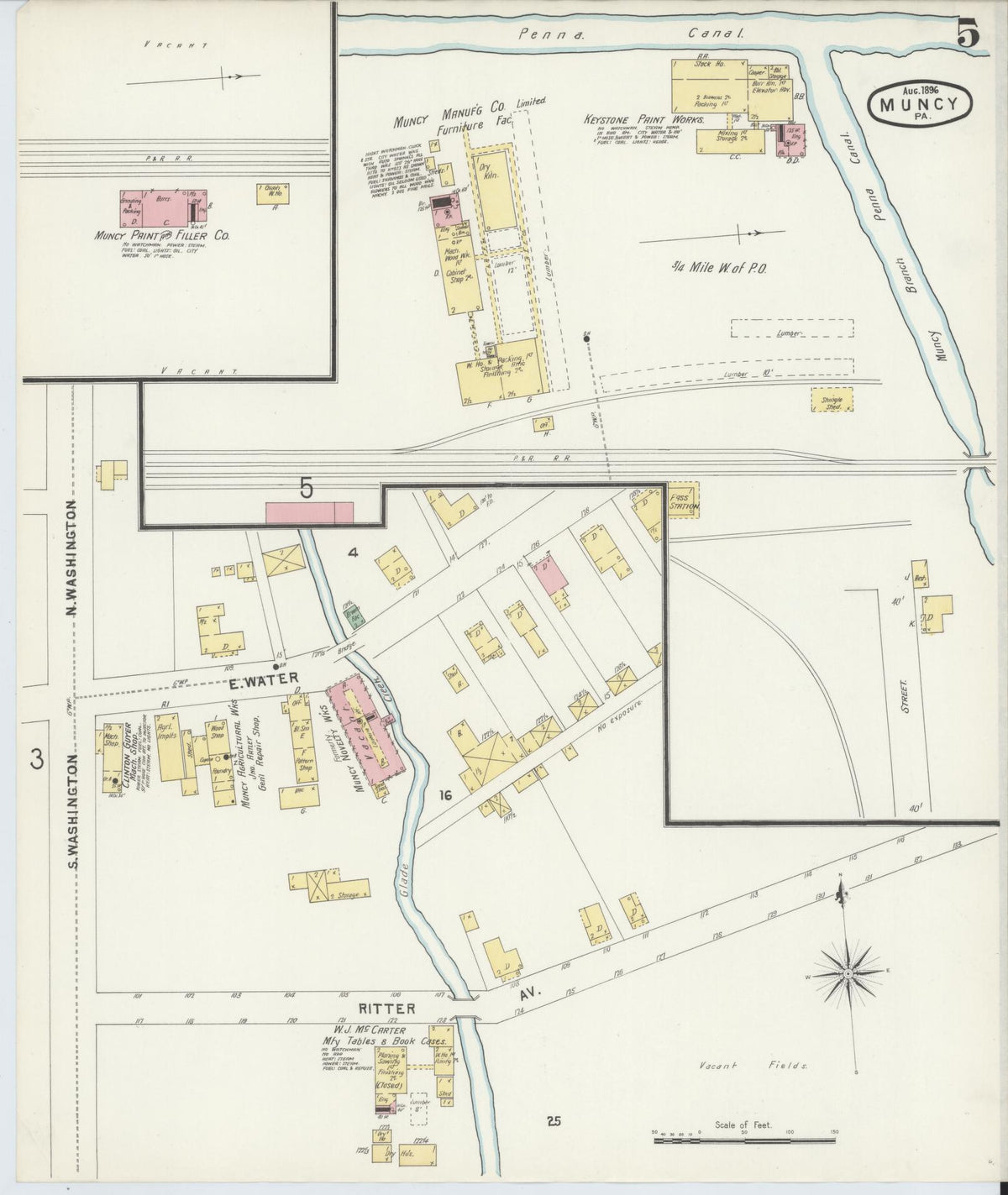 Sanborn Fire Insurance Map from Muncy, Lycoming County, Pennsylvania (1896), Sheet #0005 - Complete Map Set gallery image, historic Sanborn map, vintage wall art, Pennsylvania Pennsylvania