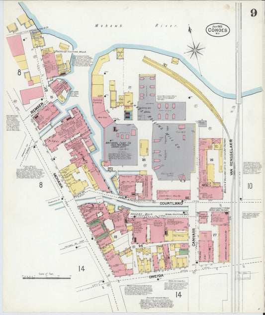 Sanborn Fire Insurance Map from Cohoes, Albany County, New York (1902), Sheet #0009 - Historic Sanborn Fire Insurance Map Print, vintage old map wall art, antique decor, genealogy gift, New York New York map