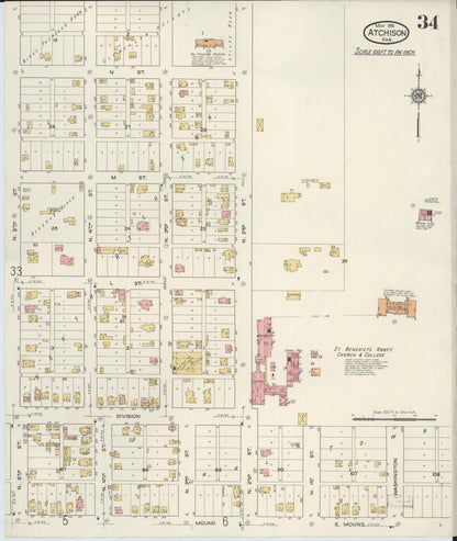 Sanborn Fire Insurance Map from Atchison, Atchison County, Kansas (1916), Sheet #0034 - Complete Map Set gallery image, historic Sanborn map, vintage wall art, Kansas Kansas
