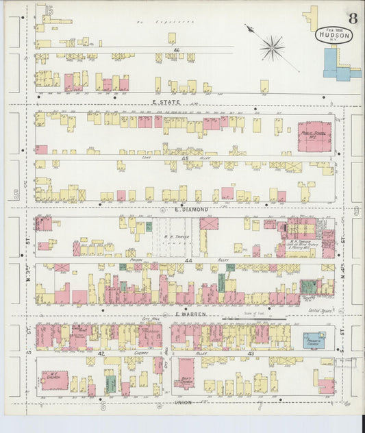 Sanborn Fire Insurance Map from Hudson, Columbia County, New York (1895), Sheet #0008 - Historic Sanborn Fire Insurance Map Print, vintage old map wall art, antique decor, genealogy gift, New York New York map