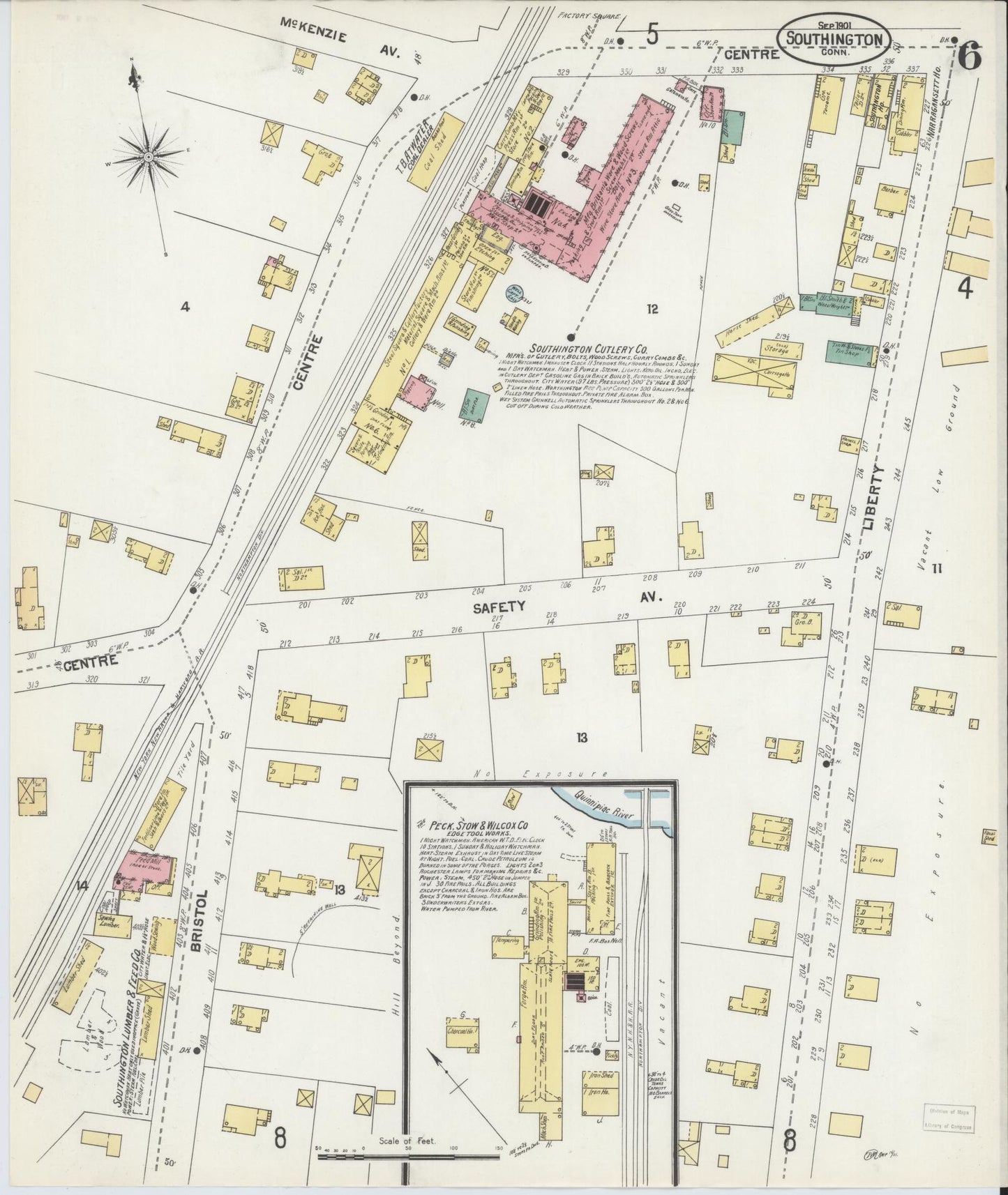 Sanborn Fire Insurance Map from Southington, Hartford County, Connecticut (1901), Sheet #0006 - Historic Sanborn Fire Insurance Map Print, vintage old map wall art, antique decor, genealogy gift, Connecticut Connecticut map