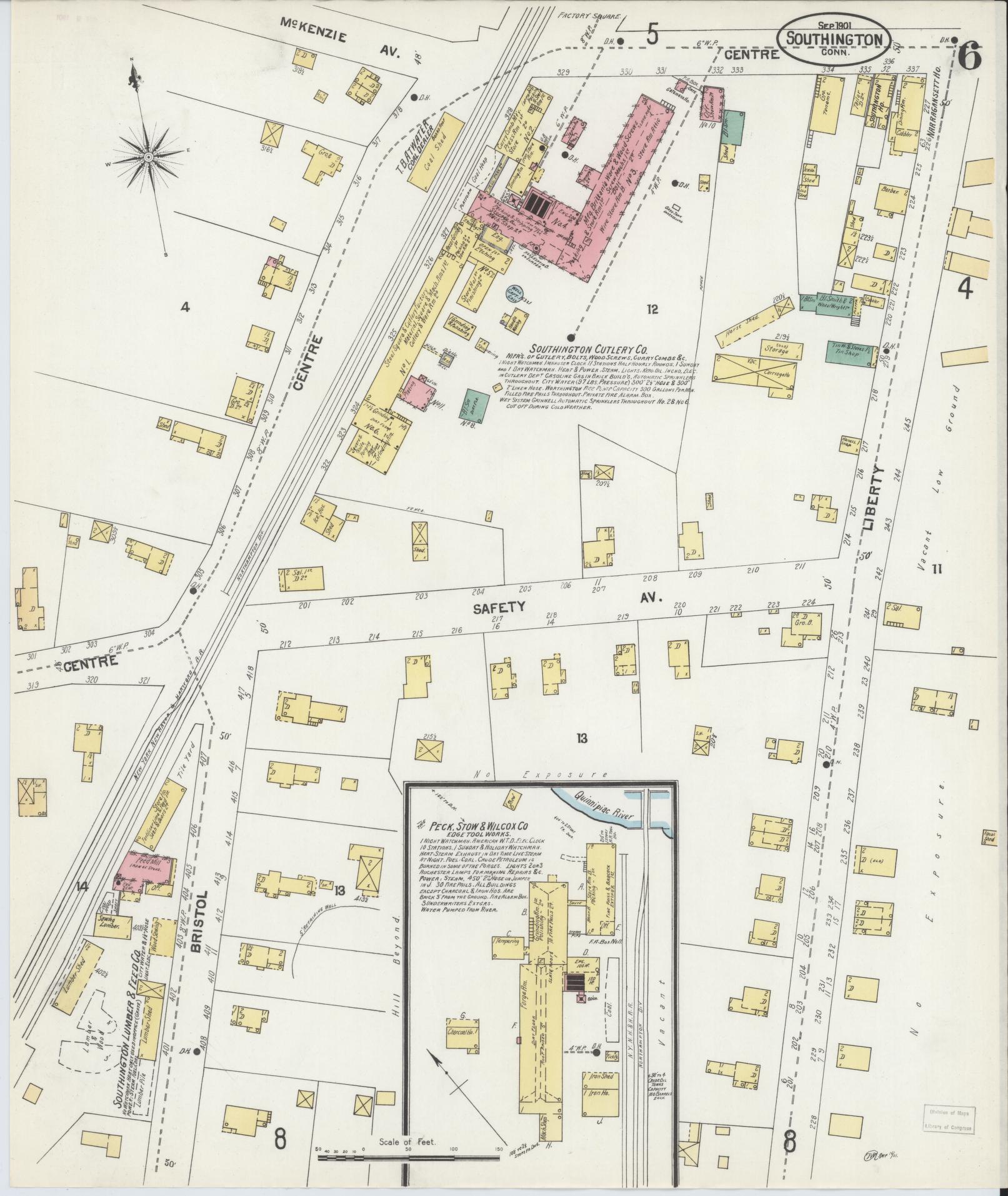 Sanborn Fire Insurance Map from Southington, Hartford County, Connecticut (1901), Sheet #0006 - Historic Sanborn Fire Insurance Map Print, vintage old map wall art, antique decor, genealogy gift, Connecticut Connecticut map