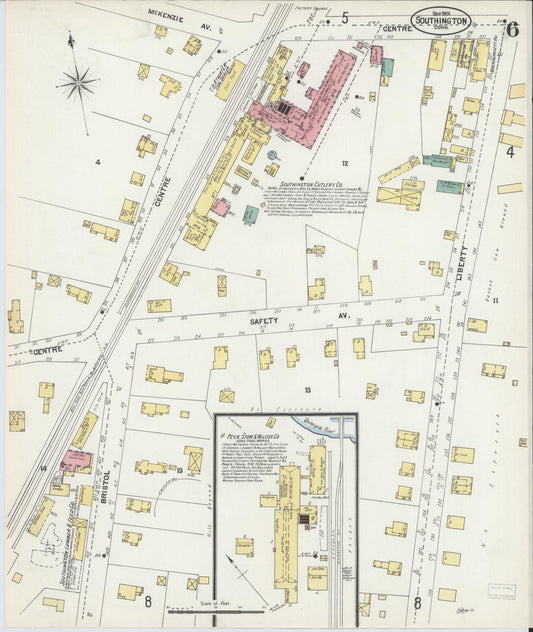 Sanborn Fire Insurance Map from Southington, Hartford County, Connecticut (1901), Sheet #0006 - Historic Sanborn Fire Insurance Map Print, vintage old map wall art, antique decor, genealogy gift, Connecticut Connecticut map