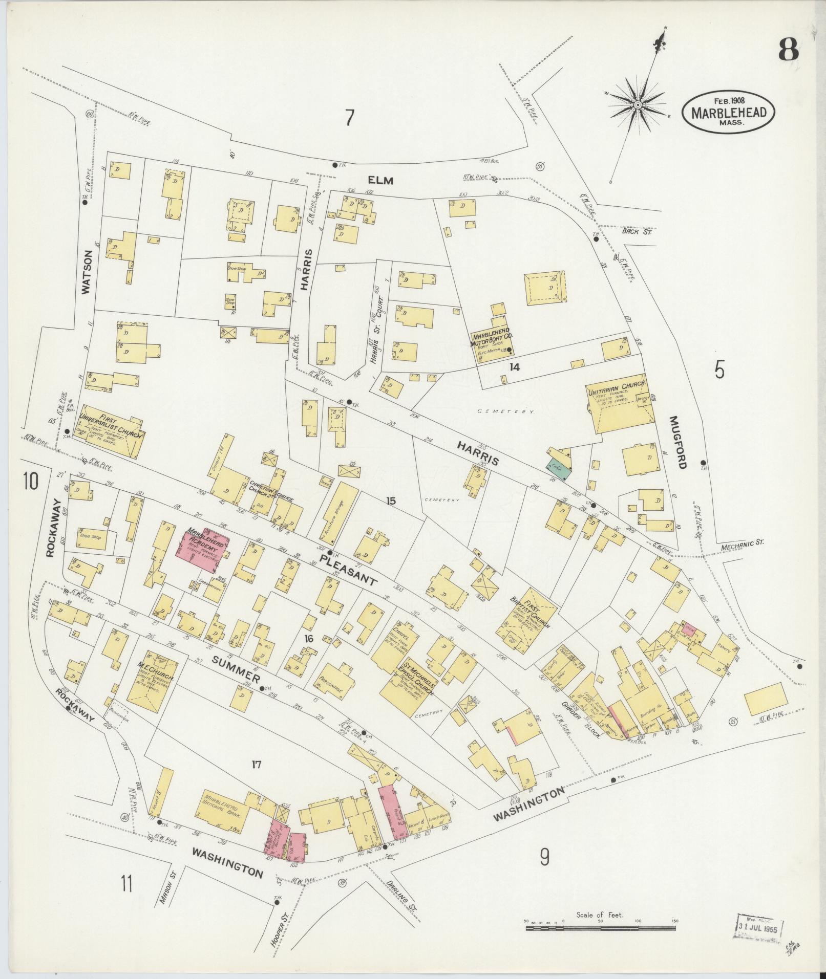 Sanborn Fire Insurance Map from Marblehead, Essex County, Massachusetts (1908), Sheet #0008 - Complete Map Set gallery image, historic Sanborn map, vintage wall art, Massachusetts Massachusetts