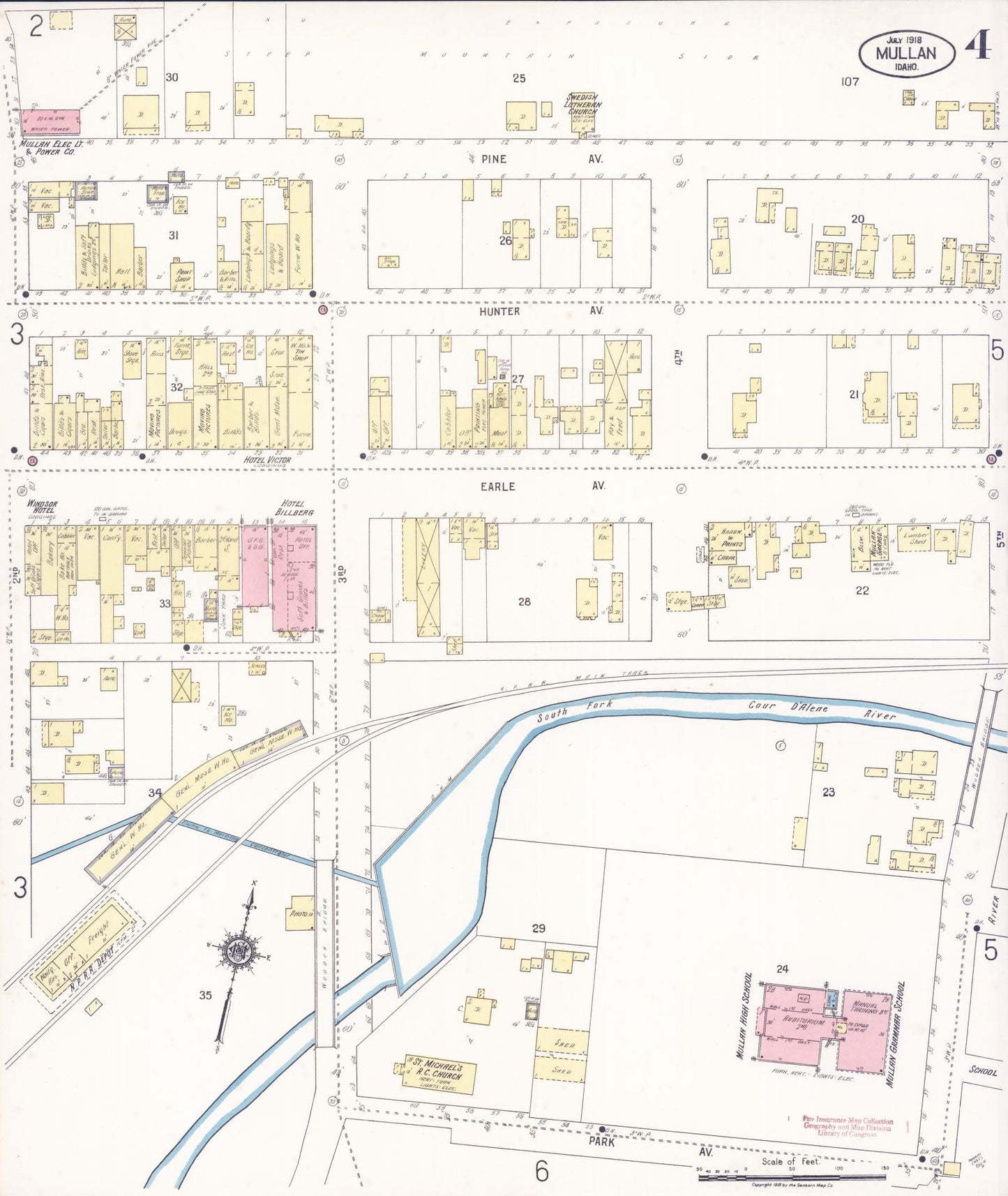 Sanborn Fire Insurance Map from Mullan, Shoshone County, Idaho (1918), Sheet #0004 - Complete Map Set gallery image, historic Sanborn map, vintage wall art, Idaho Idaho
