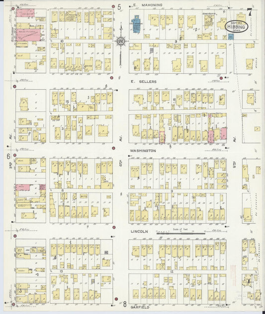 Sanborn Fire Insurance Map from Hibbing, Saint Louis County, Minnesota (1913), Sheet #0007 - Historic Sanborn Fire Insurance Map Print, vintage old map wall art, antique decor, genealogy gift, Minnesota Minnesota map