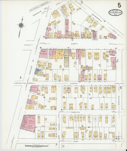 Sanborn Fire Insurance Map from Riverside, Burlington County, New Jersey (1919), Sheet #0005 - Historic Sanborn Fire Insurance Map Print, vintage old map wall art, antique decor, genealogy gift, New Jersey New Jersey map