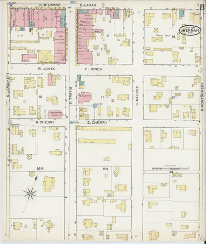 Sanborn Fire Insurance Map from Sherman, Grayson County, Texas (1892), Sheet #0008 - Complete Map Set gallery image, historic Sanborn map, vintage wall art, Texas Texas