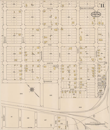 Sanborn Fire Insurance Map from Yoakum, De Witt And Lavaca Counties, Texas (1922), Sheet #0011 - Historic Sanborn Fire Insurance Map Print, vintage old map wall art, antique decor, genealogy gift, Texas Texas map