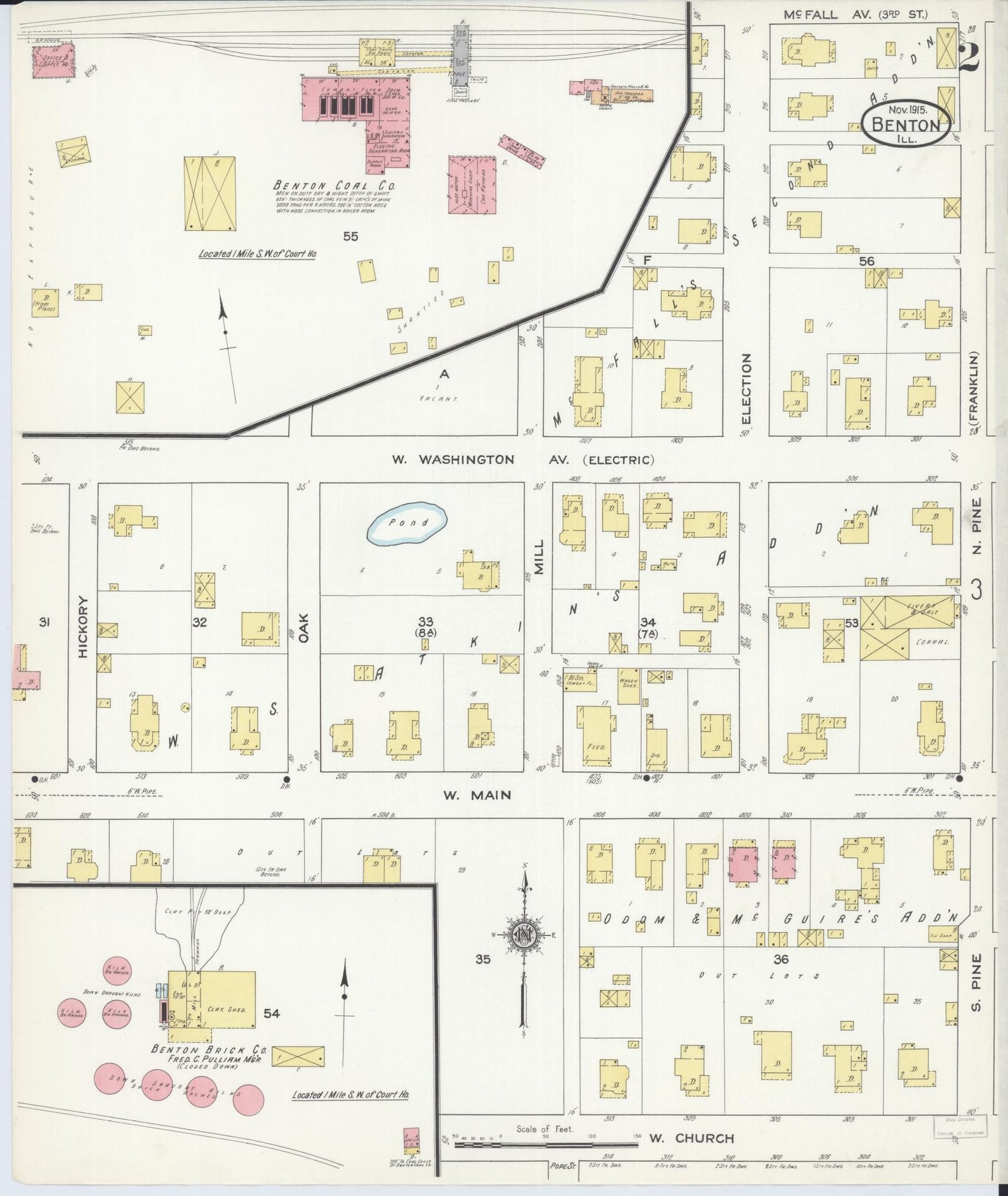 Sanborn Fire Insurance Map from Benton, Franklin County, Illinois (1915), Sheet #0002 - Complete Map Set gallery image, historic Sanborn map, vintage wall art, Illinois Illinois