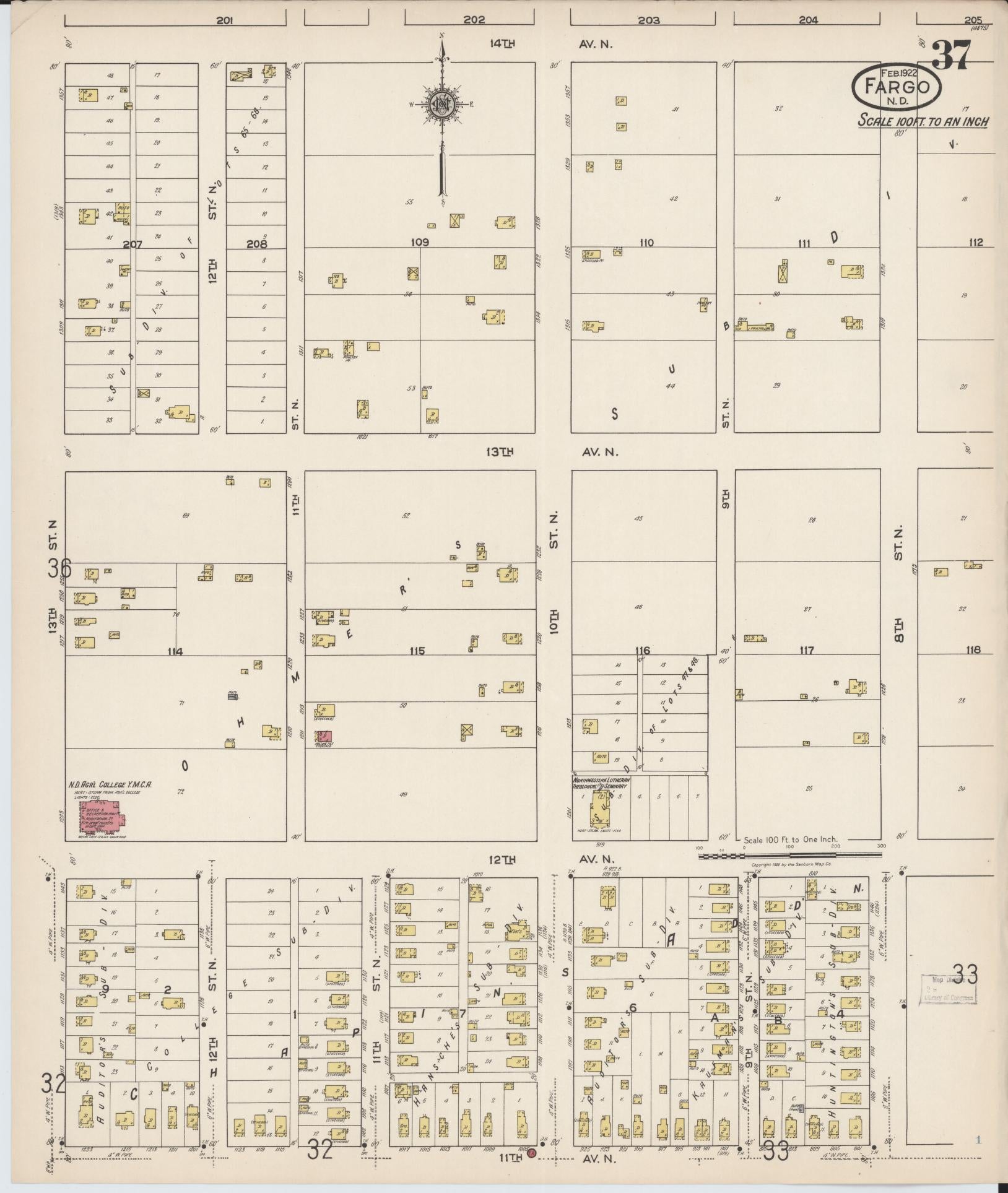Sanborn Fire Insurance Map from Fargo, Cass County, North Dakota (1922), Sheet #0037 - Historic Sanborn Fire Insurance Map Print, vintage old map wall art, antique decor, genealogy gift, North Dakota North Dakota map