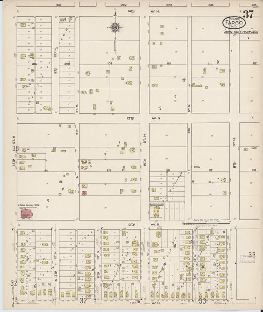 Sanborn Fire Insurance Map from Fargo, Cass County, North Dakota (1922), Sheet #0037 - Historic Sanborn Fire Insurance Map Print, vintage old map wall art, antique decor, genealogy gift, North Dakota North Dakota map