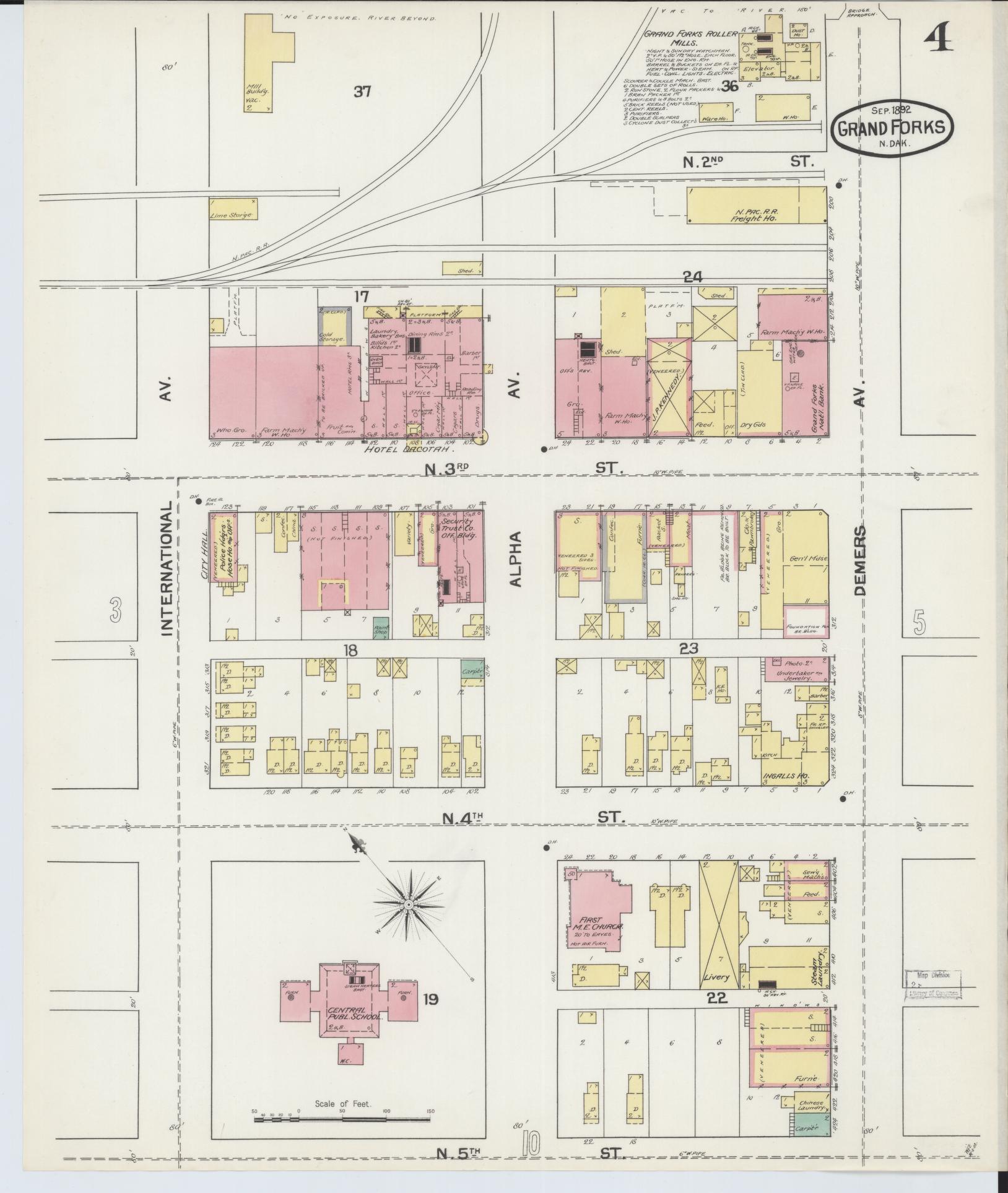 Sanborn Fire Insurance Map from Grand Forks, Grand Forks County, North Dakota (1892), Sheet #0004 - Complete Map Set gallery image, historic Sanborn map, vintage wall art, North Dakota North Dakota