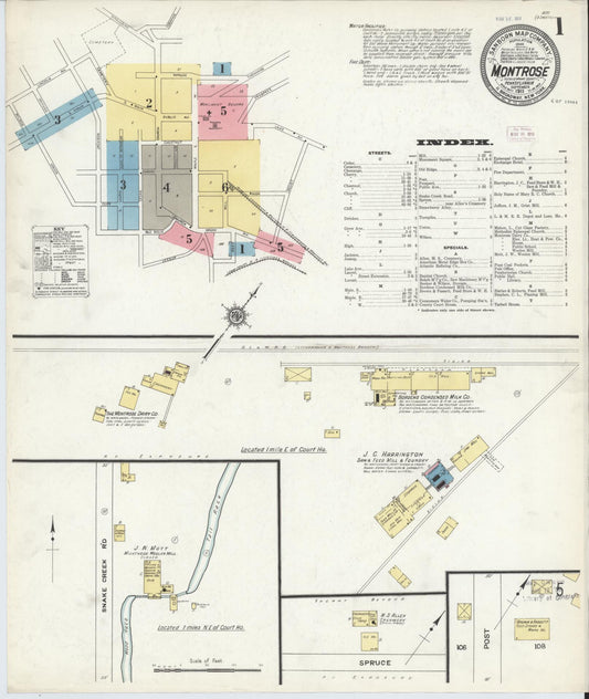 Sanborn Fire Insurance Map from Montrose, Susquehanna County, Pennsylvania (1911), Sheet #0001 - Historic Sanborn Fire Insurance Map Print, vintage old map wall art, antique decor, genealogy gift, Pennsylvania Pennsylvania map