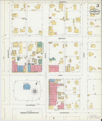 Sanborn Fire Insurance Map from San Marcos, Hays County, Texas (1906), Sheet #0003 - Historic Sanborn Fire Insurance Map Print, vintage old map wall art, antique decor, genealogy gift, Texas Texas map
