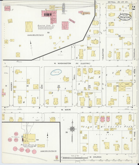 Sanborn Fire Insurance Map from Benton, Franklin County, Illinois (1915), Sheet #0002 - Historic Sanborn Fire Insurance Map Print, vintage old map wall art, antique decor, genealogy gift, Illinois Illinois map