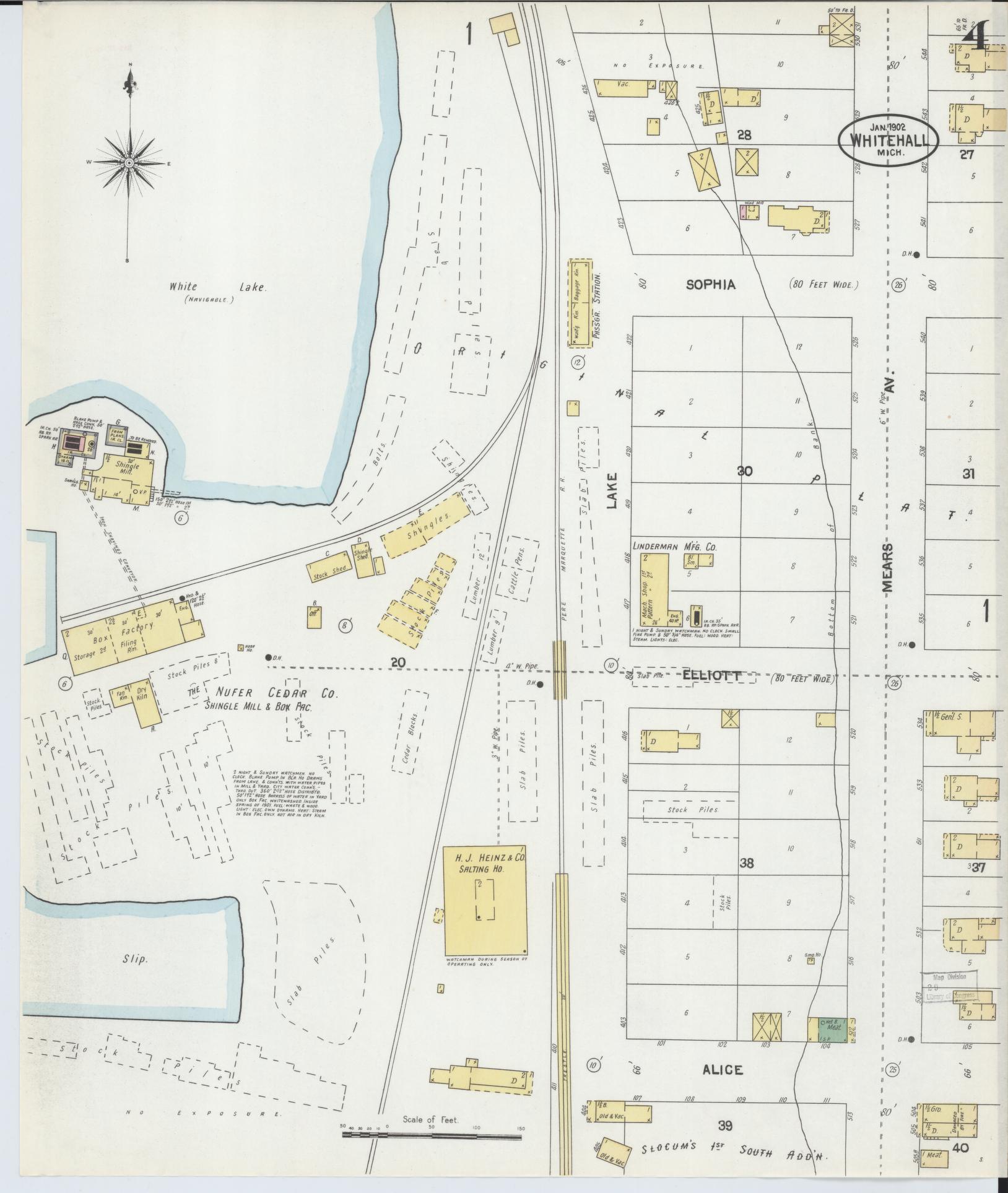 Sanborn Fire Insurance Map from Whitehall, Muskegon County, Michigan (1902), Sheet #0004 - Complete Map Set gallery image, historic Sanborn map, vintage wall art, Michigan Michigan