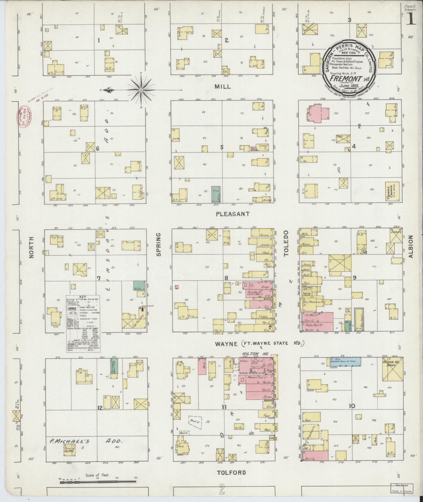 Sanborn Fire Insurance Map from Fremont, Steuben County, Indiana (1895), Sheet #0001 - Complete Map Set gallery image, historic Sanborn map, vintage wall art, Indiana Indiana
