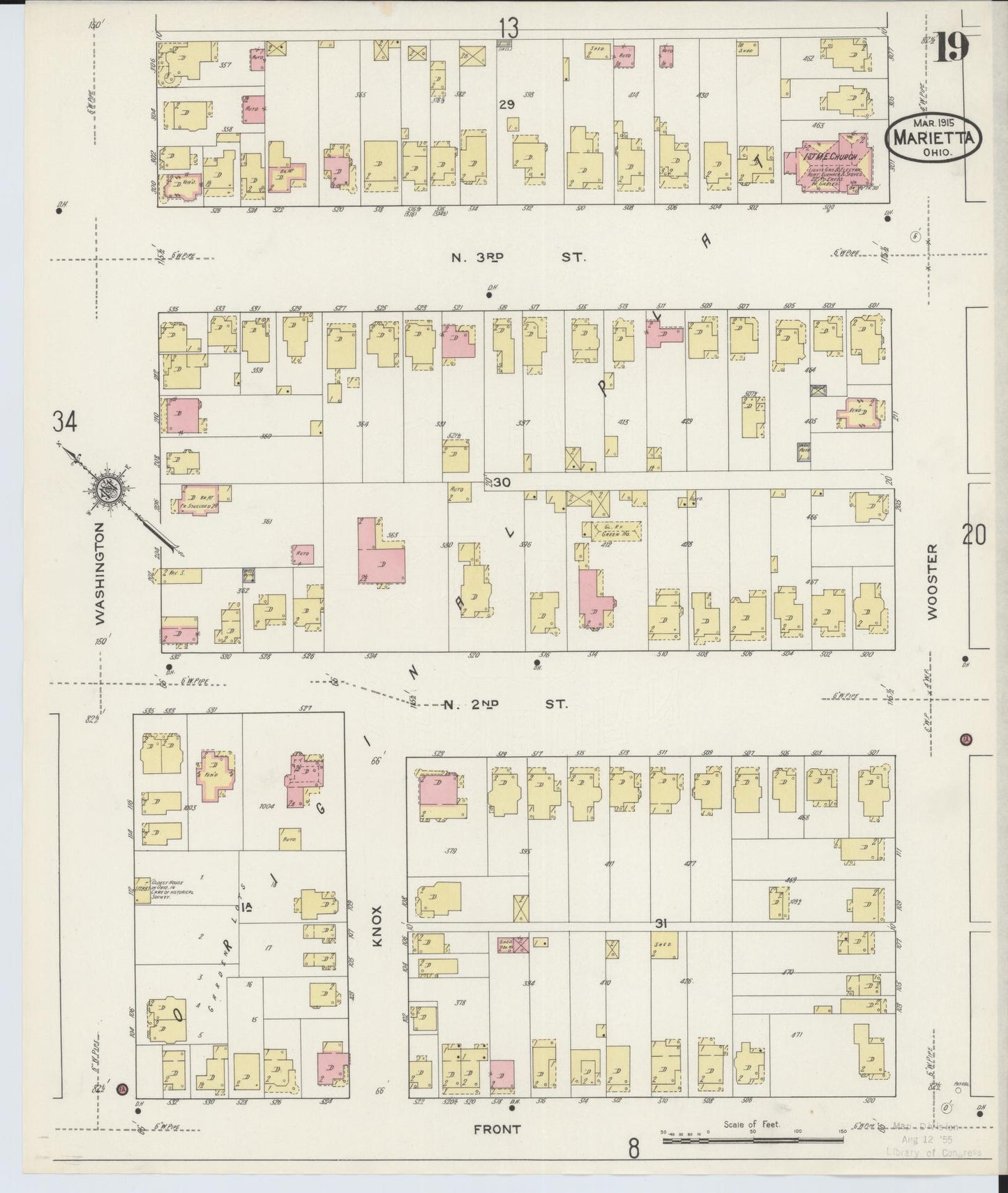 Sanborn Fire Insurance Map from Marietta, Washington County, Ohio (1915), Sheet #0019 - Historic Sanborn Fire Insurance Map Print, vintage old map wall art, antique decor, genealogy gift, Ohio Ohio map