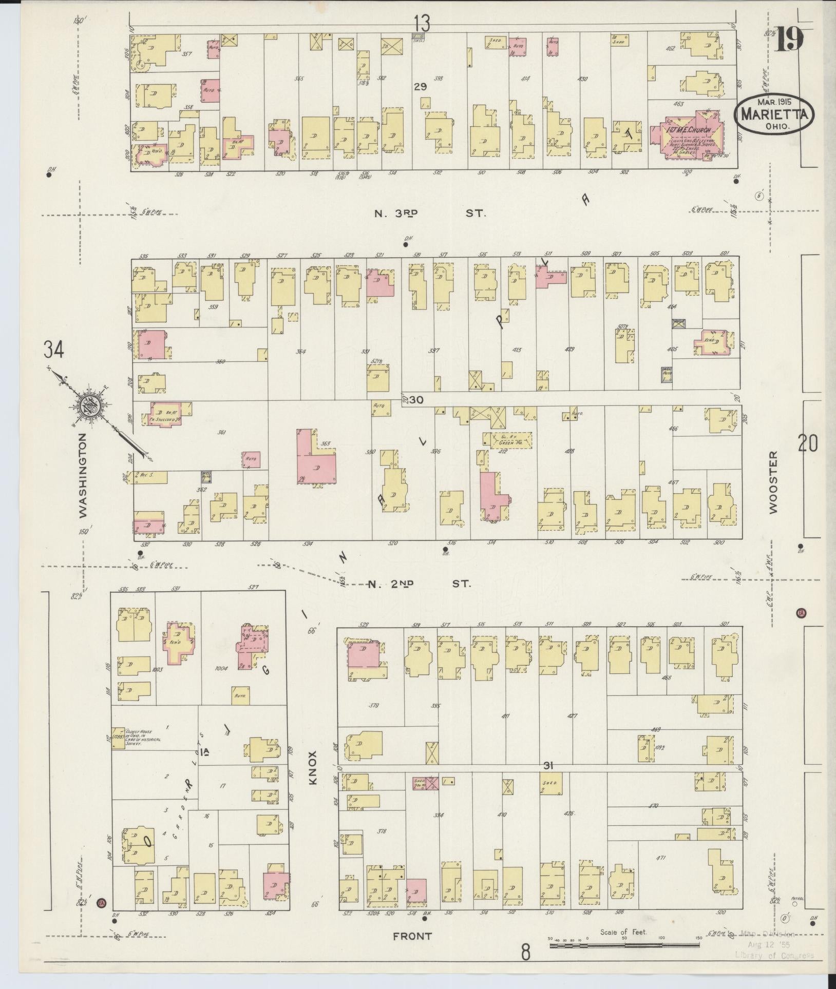 Sanborn Fire Insurance Map from Marietta, Washington County, Ohio (1915), Sheet #0019 - Historic Sanborn Fire Insurance Map Print, vintage old map wall art, antique decor, genealogy gift, Ohio Ohio map