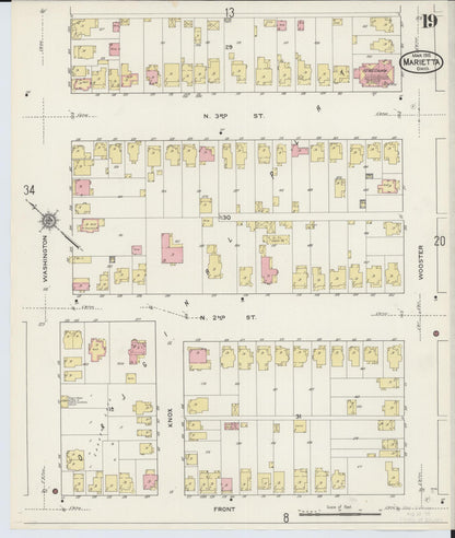 Sanborn Fire Insurance Map from Marietta, Washington County, Ohio (1915), Sheet #0019 - Historic Sanborn Fire Insurance Map Print, vintage old map wall art, antique decor, genealogy gift, Ohio Ohio map