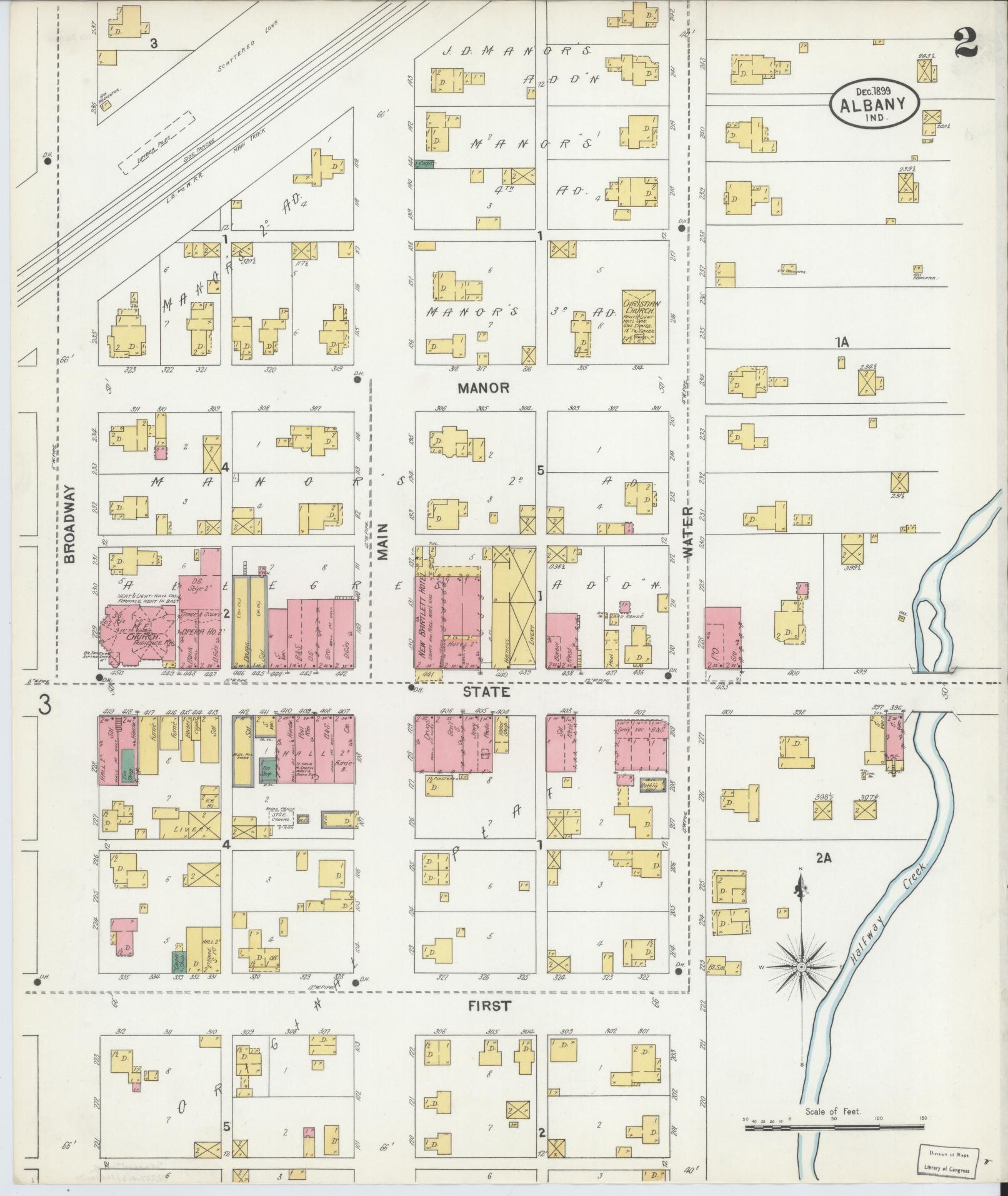 Sanborn Fire Insurance Map from Albany, Delaware County, Indiana (1899), Sheet #0002 - Complete Map Set gallery image, historic Sanborn map, vintage wall art, Albany Delaware