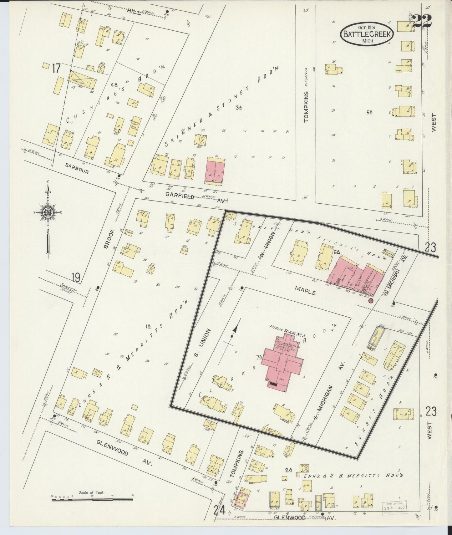 Sanborn Fire Insurance Map from Battle Creek, Calhoun County, Michigan (1913), Sheet #0022 - Historic Sanborn Fire Insurance Map Print, vintage old map wall art, antique decor, genealogy gift, Michigan Michigan map