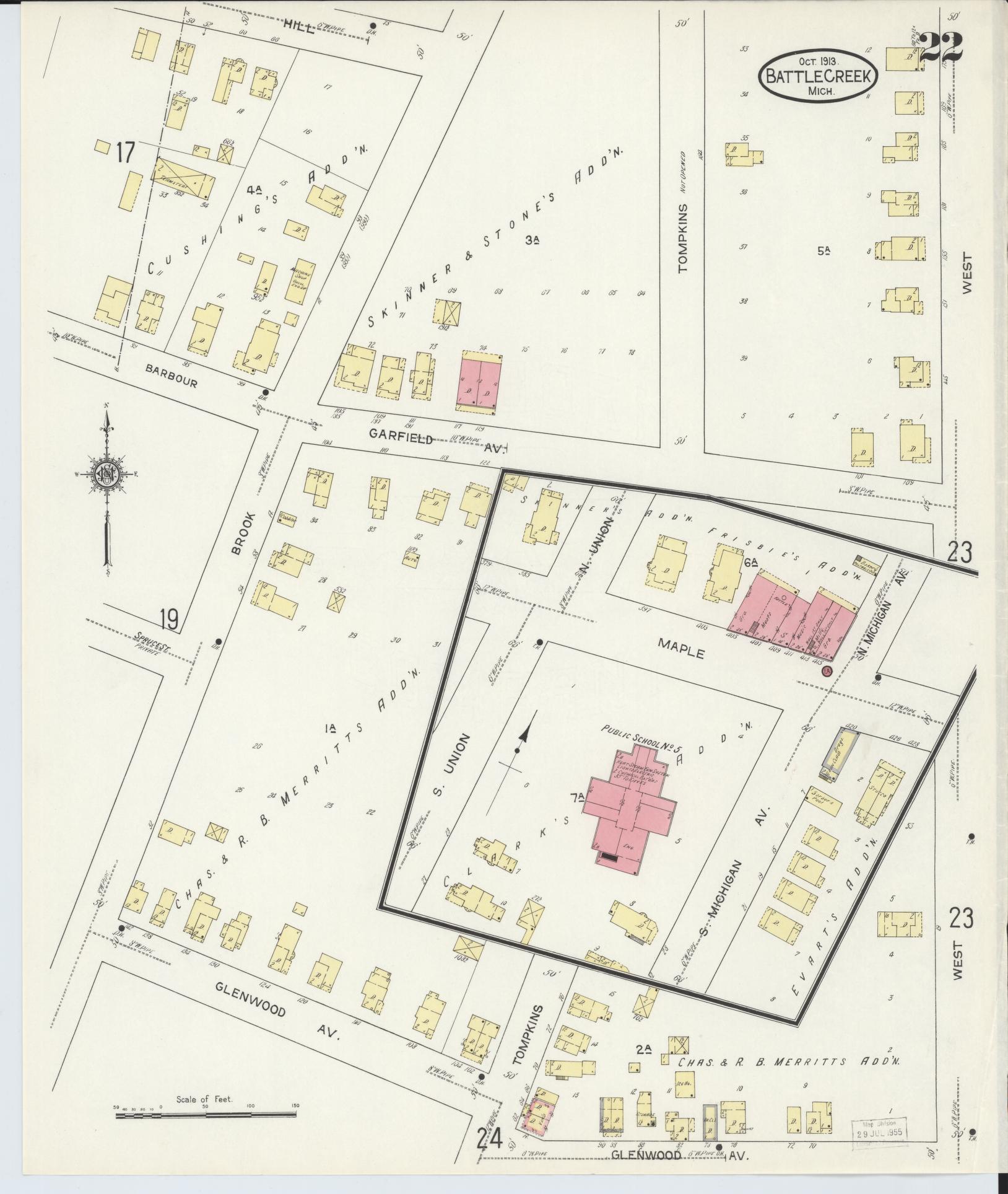 Sanborn Fire Insurance Map from Battle Creek, Calhoun County, Michigan (1913), Sheet #0022 - Historic Sanborn Fire Insurance Map Print, vintage old map wall art, antique decor, genealogy gift, Michigan Michigan map
