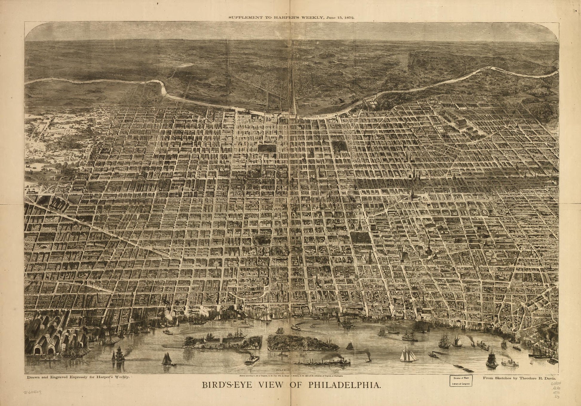 Bird's eye view of Philadelphia. (1872) – Historic Bird’s-Eye View Panorama Print