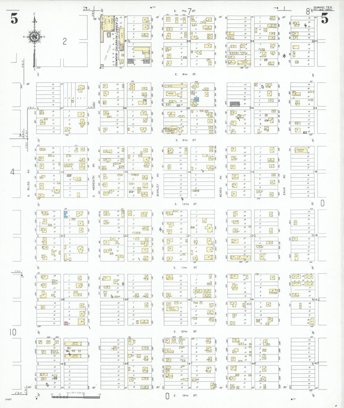 Sanborn Fire Insurance Map from Dumas, Moore County, Texas (1950), Sheet #0005 - Historic Sanborn Fire Insurance Map Print, vintage old map wall art, antique decor, genealogy gift, Texas Texas map