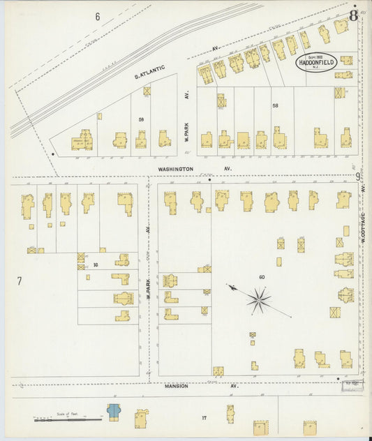Sanborn Fire Insurance Map from Haddonfield, Camden County, New Jersey (1902), Sheet #0008 - Historic Sanborn Fire Insurance Map Print, vintage old map wall art, antique decor, genealogy gift, New Jersey New Jersey map