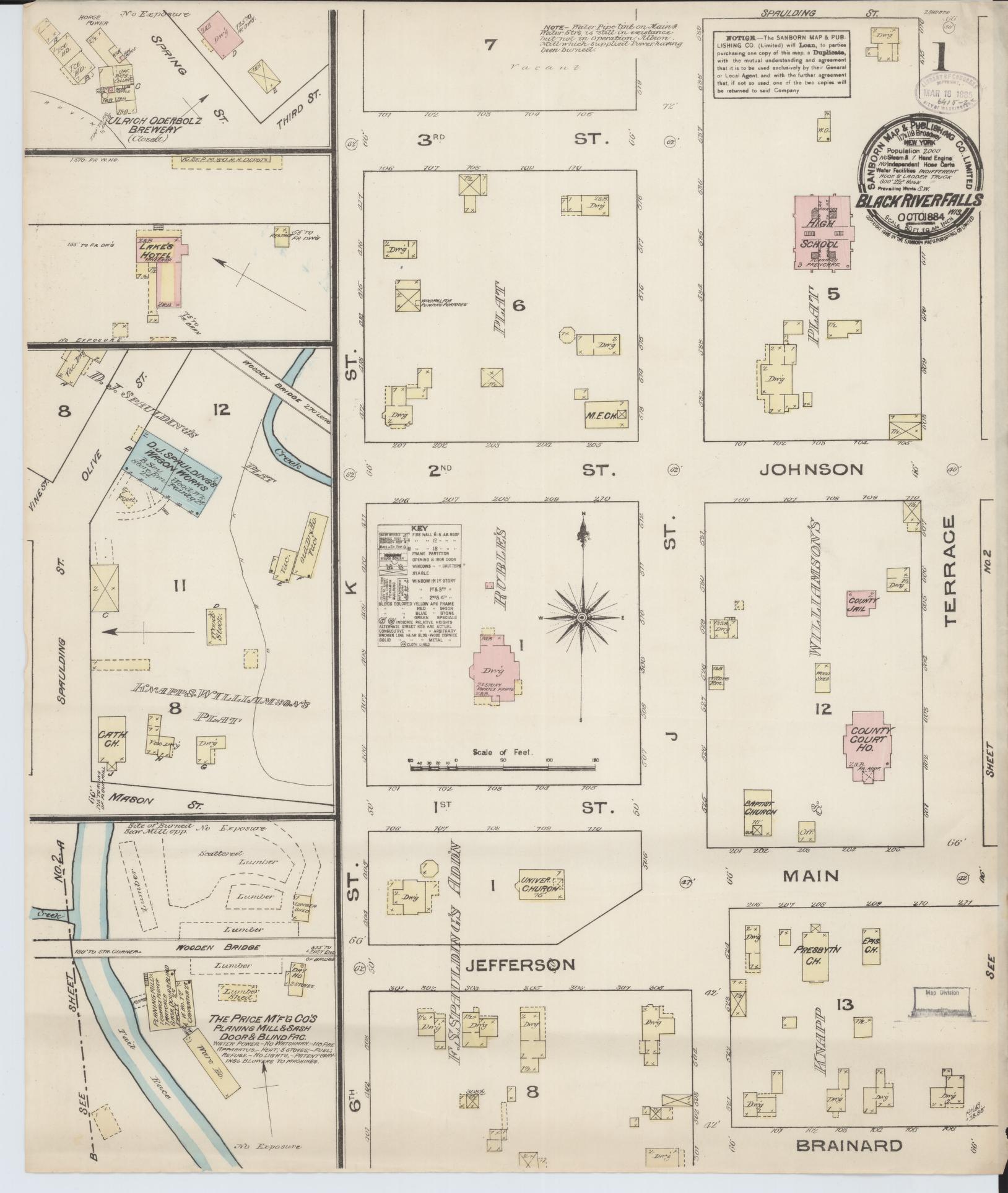 Sanborn Fire Insurance Map from Black River Falls, Jackson County, Wisconsin (1884), Sheet #0001 - Complete Map Set gallery image, historic Sanborn map, vintage wall art, Wisconsin Wisconsin