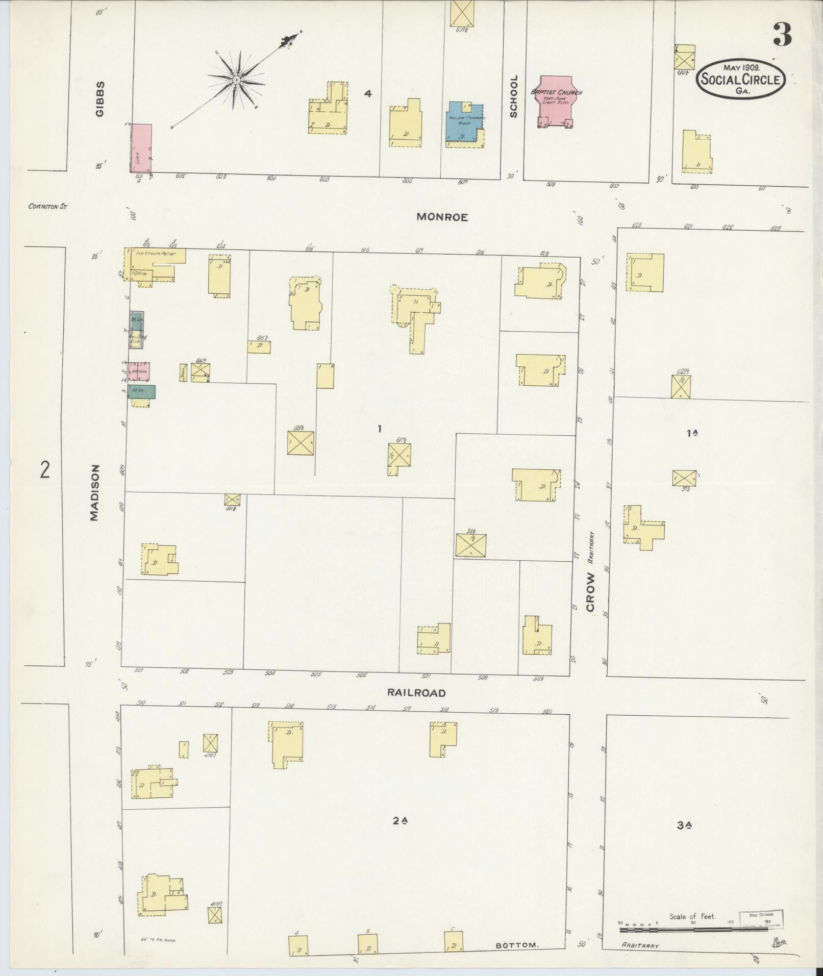 Sanborn Fire Insurance Map from Social Circle, Walton County, Georgia (1909), Sheet #0003 - Complete Map Set gallery image, historic Sanborn map, vintage wall art, Georgia Georgia