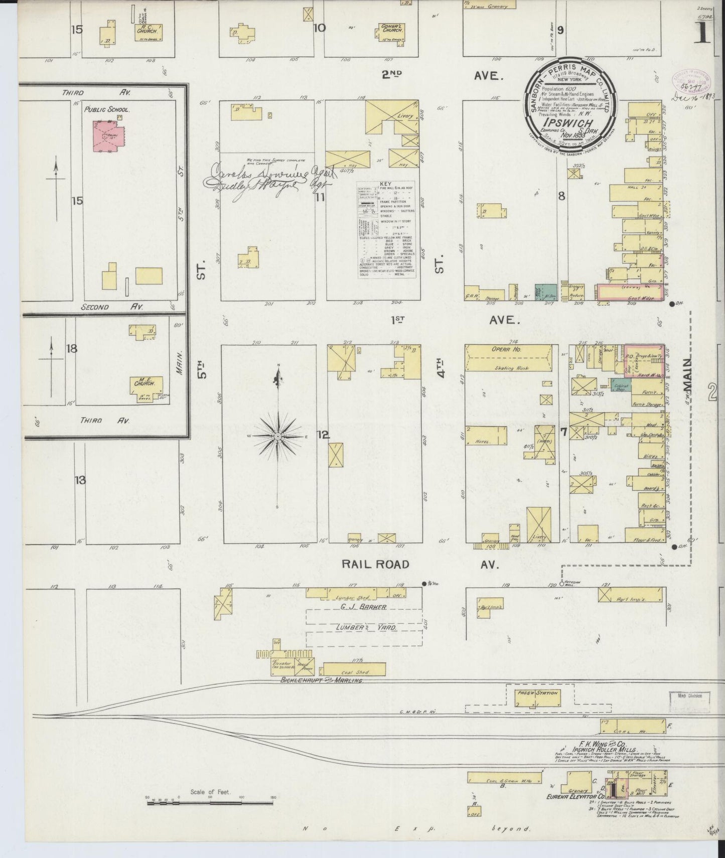 Sanborn Fire Insurance Map from Ipswich, Edmunds County, South Dakota (1893), Sheet #0001 - Complete Map Set gallery image, historic Sanborn map, vintage wall art, South Dakota South Dakota