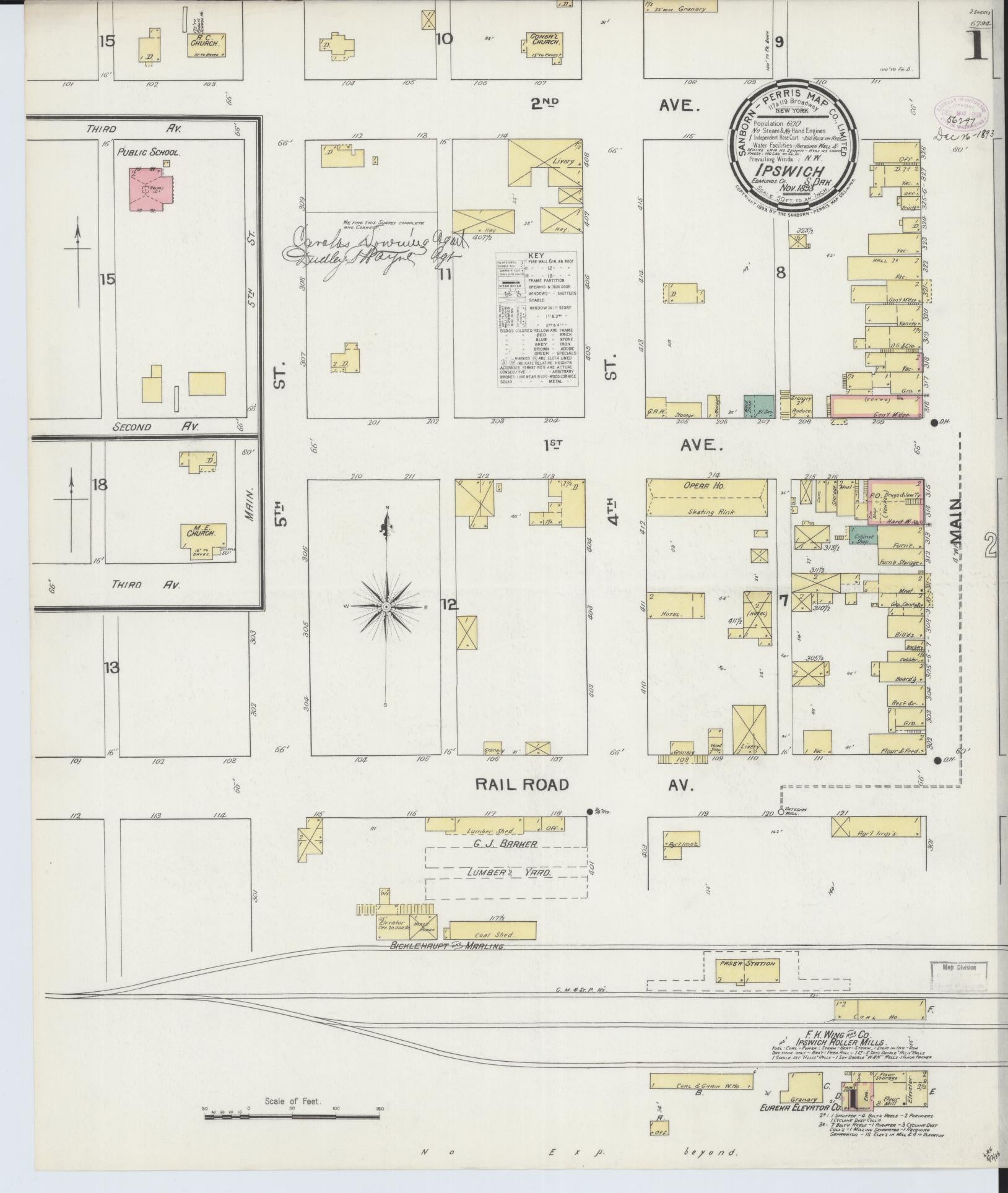 Sanborn Fire Insurance Map from Ipswich, Edmunds County, South Dakota (1893), Sheet #0001 - Complete Map Set gallery image, historic Sanborn map, vintage wall art, South Dakota South Dakota