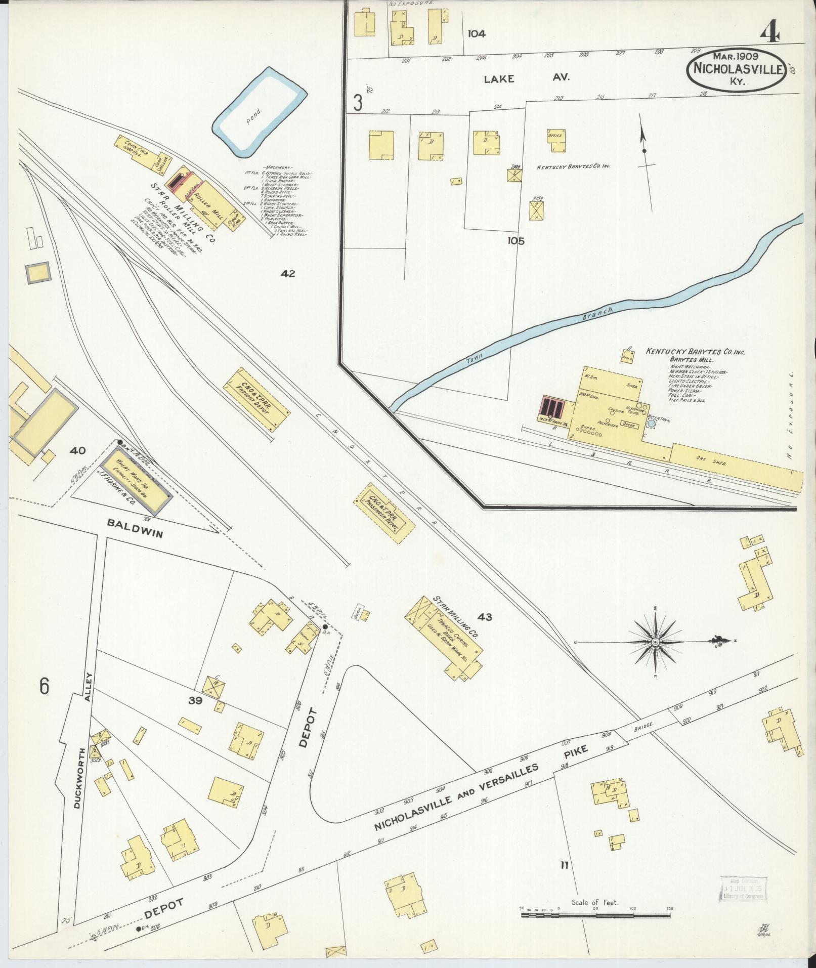 Sanborn Fire Insurance Map from Nicholasville, Jessamine County, Kentucky (1909), Sheet #0004 - Historic Sanborn Fire Insurance Map Print, vintage old map wall art, antique decor, genealogy gift, Kentucky Kentucky map