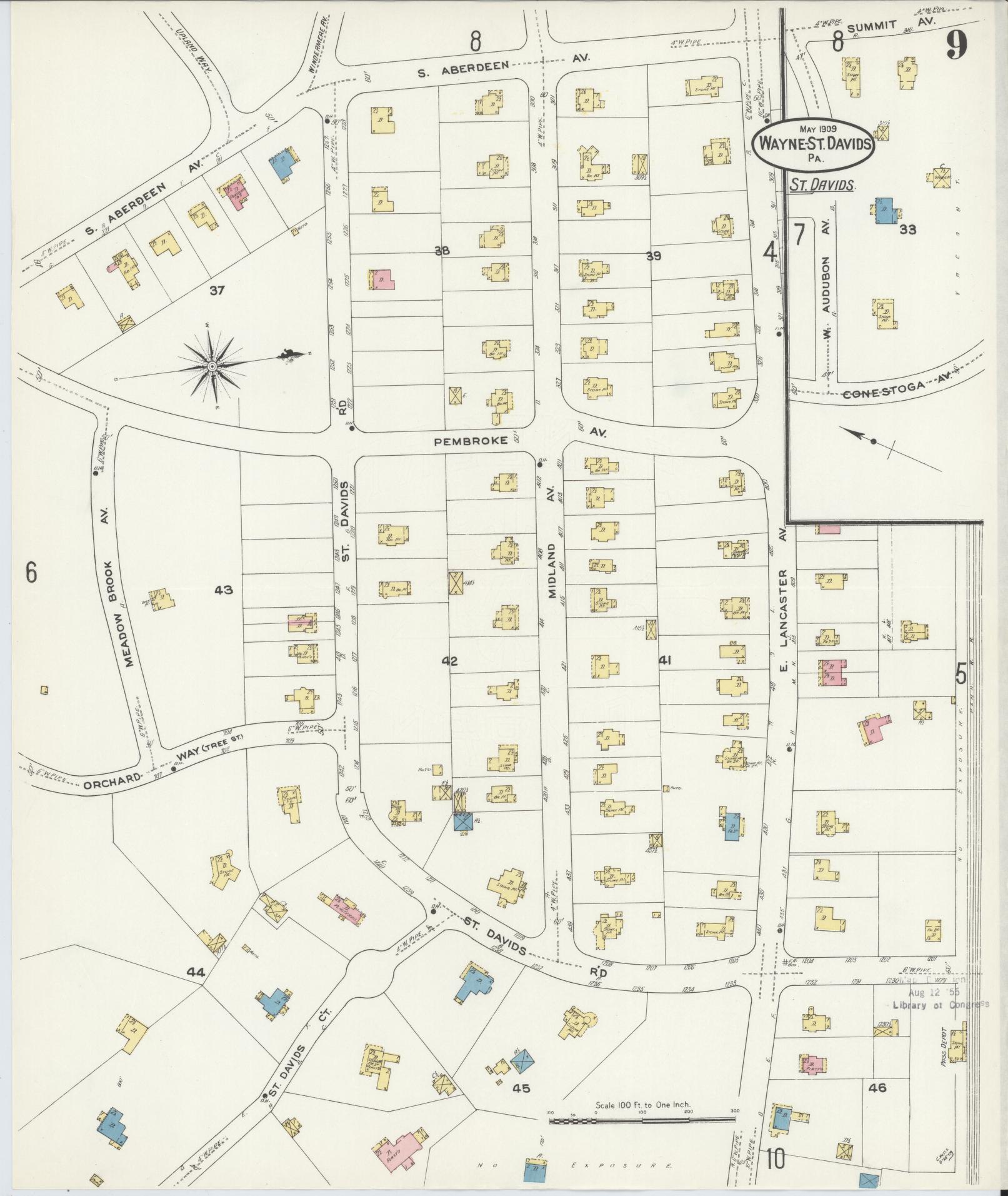 Sanborn Fire Insurance Map from Wayne, Delaware County, Pennsylvania (1909), Sheet #0009 - Complete Map Set gallery image, historic Sanborn map, vintage wall art, Pennsylvania Pennsylvania