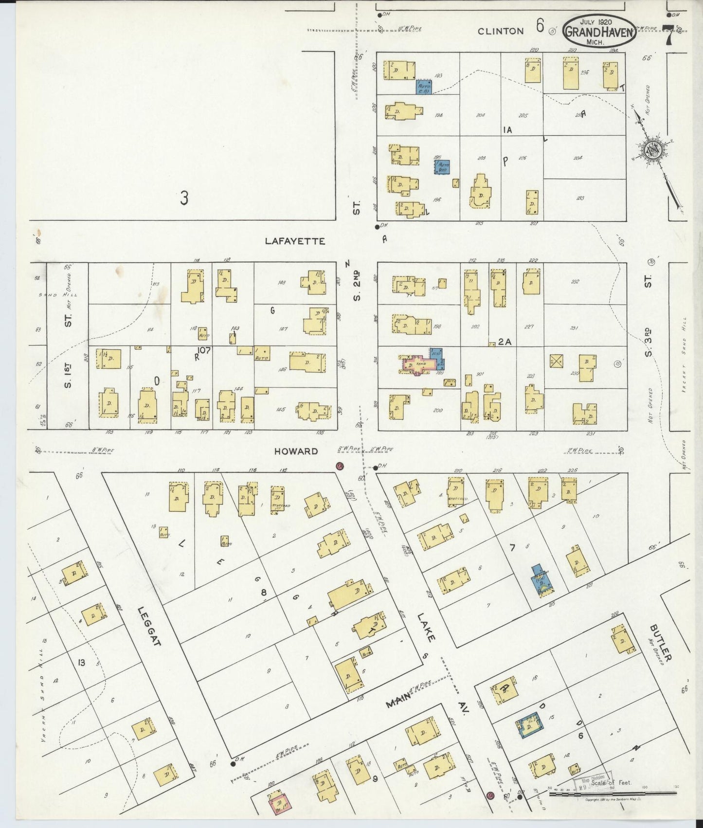 Sanborn Fire Insurance Map from Grand Haven, Ottawa County, Michigan (1920), Sheet #0007 - Complete Map Set gallery image, historic Sanborn map, vintage wall art, Michigan Michigan