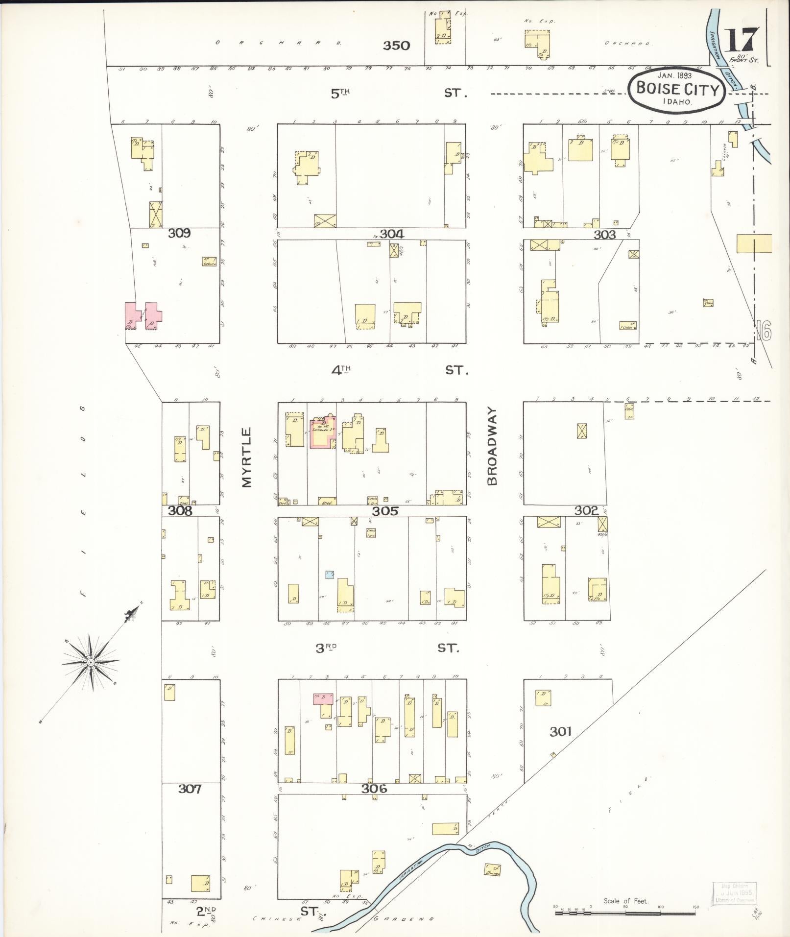 Sanborn Fire Insurance Map from Boise, Ada County, Idaho (1893), Sheet #0017 - Complete Map Set gallery image, historic Sanborn map, vintage wall art, Idaho Idaho