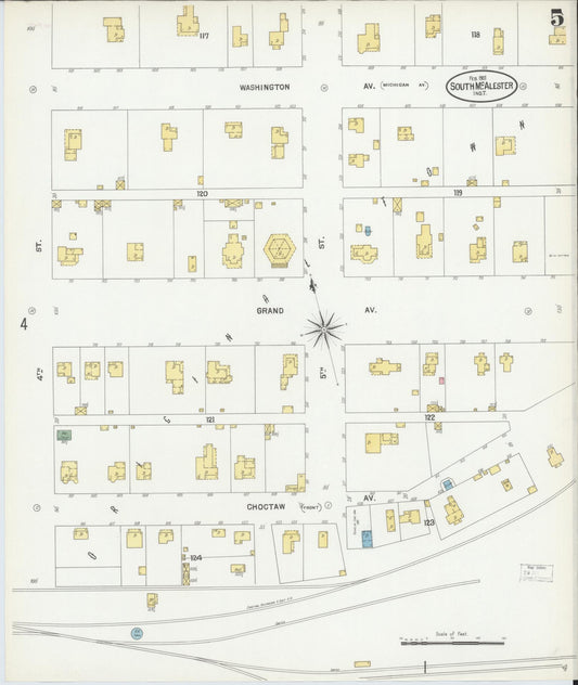 Sanborn Fire Insurance Map from South McAlester, Pittsburg County, Oklahoma (1901), Sheet #0005 - Historic Sanborn Fire Insurance Map Print, vintage old map wall art, antique decor, genealogy gift, Oklahoma Oklahoma map