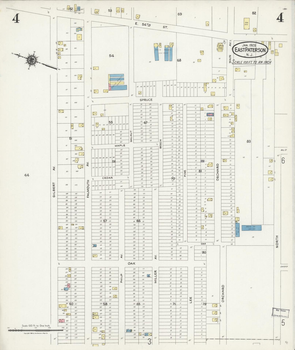 Sanborn Fire Insurance Map from East Paterson, Bergen County, New Jersey (1925), Sheet #0004 - Complete Map Set gallery image, historic Sanborn map, vintage wall art, New Jersey New Jersey