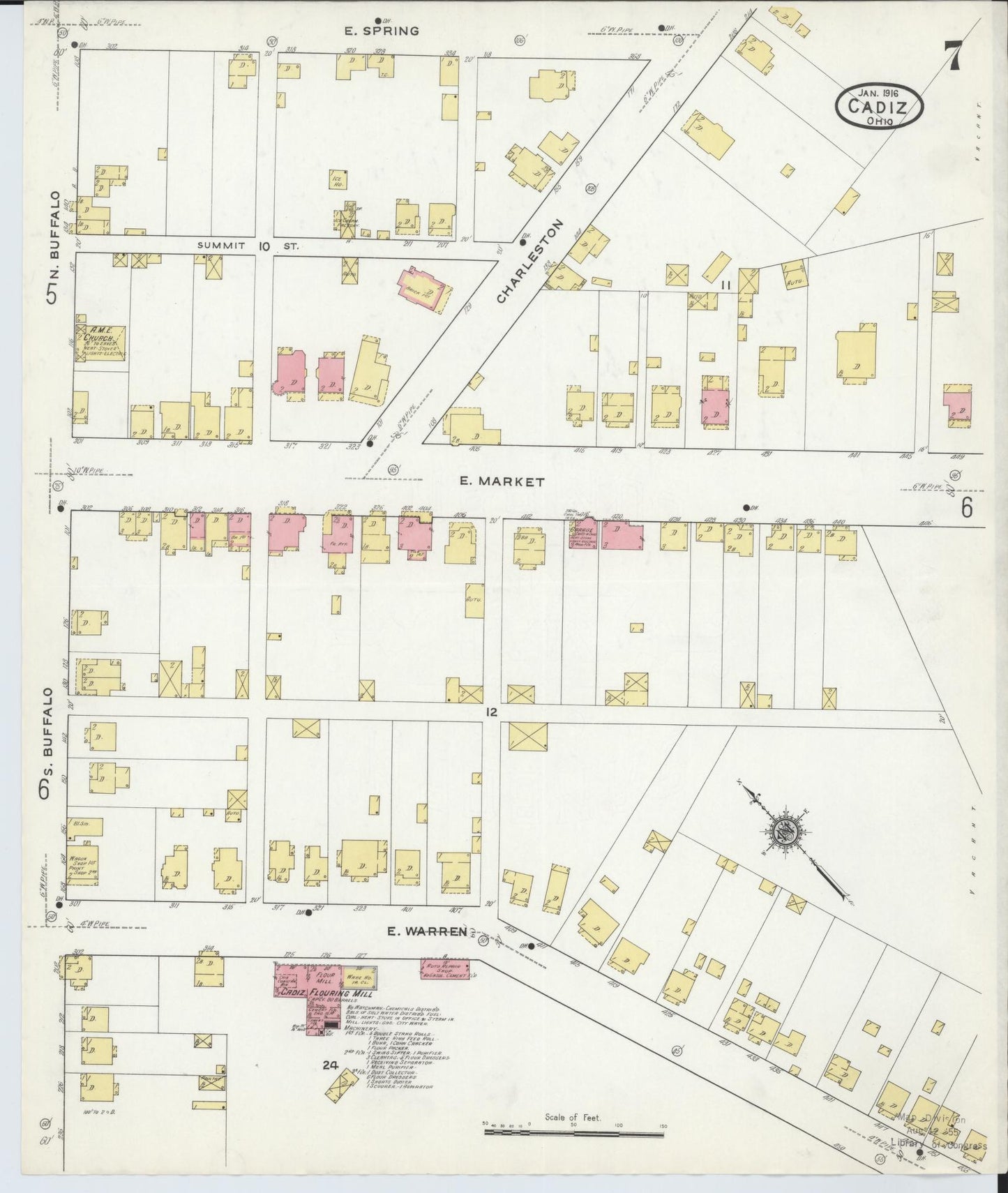 Sanborn Fire Insurance Map from Cadiz, Harrison County, Ohio (1916), Sheet #0007 - Historic Sanborn Fire Insurance Map Print, vintage old map wall art, antique decor, genealogy gift, Ohio Ohio map
