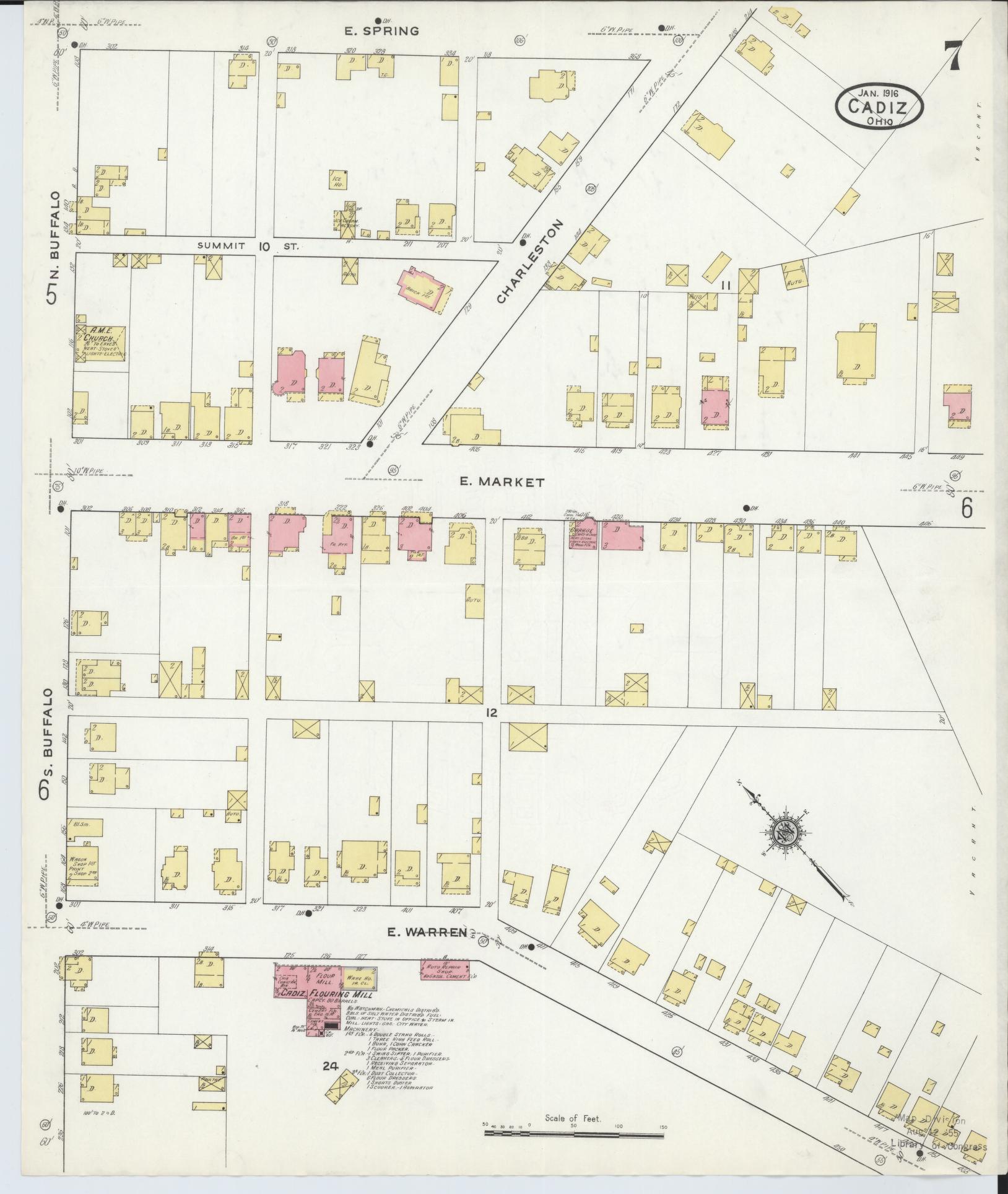 Sanborn Fire Insurance Map from Cadiz, Harrison County, Ohio (1916), Sheet #0007 - Historic Sanborn Fire Insurance Map Print, vintage old map wall art, antique decor, genealogy gift, Ohio Ohio map