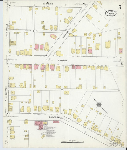 Sanborn Fire Insurance Map from Cadiz, Harrison County, Ohio (1916), Sheet #0007 - Historic Sanborn Fire Insurance Map Print, vintage old map wall art, antique decor, genealogy gift, Ohio Ohio map