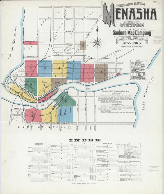 Sanborn Fire Insurance Map from Menasha, Winnebago County, Wisconsin (1906), Sheet #0001 - Complete Map Set gallery image, historic Sanborn map, vintage wall art, Wisconsin Wisconsin