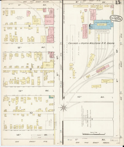 Sanborn Fire Insurance Map from Clinton, Clinton County, Iowa (1885), Sheet #0015 - Historic Sanborn Fire Insurance Map Print