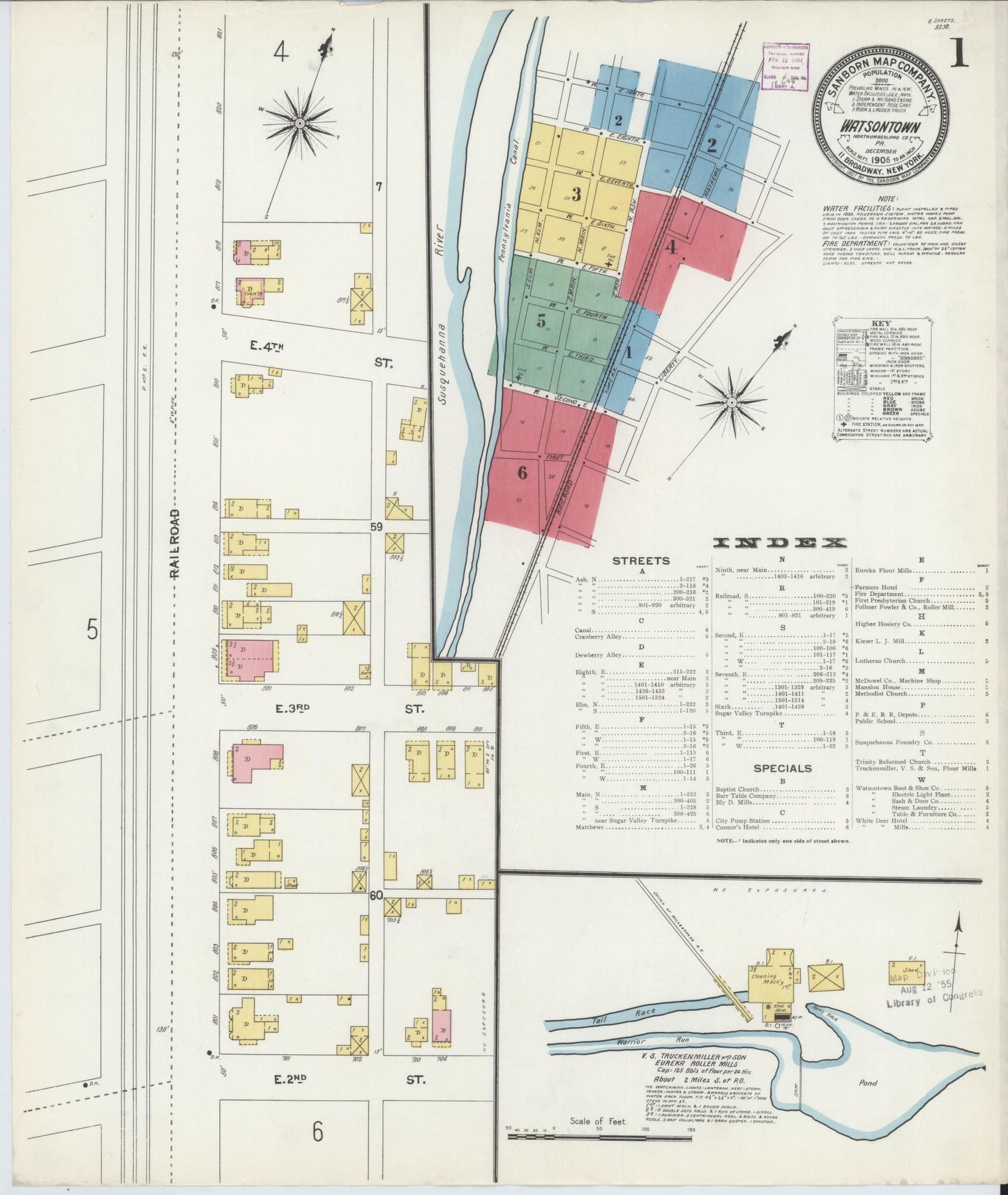 Sanborn Fire Insurance Map from Watsontown, Northumberland County, Pennsylvania (1906), Sheet #0001 - Complete Map Set gallery image, historic Sanborn map, vintage wall art, Pennsylvania Pennsylvania