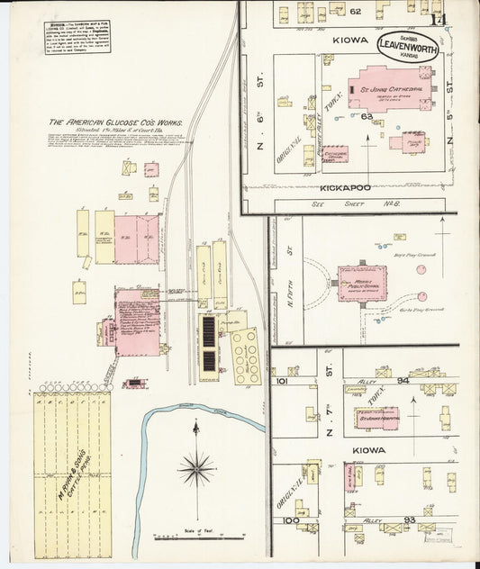 Sanborn Fire Insurance Map from Leavenworth, Leavenworth County, Kansas (1883), Sheet #0014 - Historic Sanborn Fire Insurance Map Print, vintage old map wall art, antique decor, genealogy gift, Kansas Kansas map